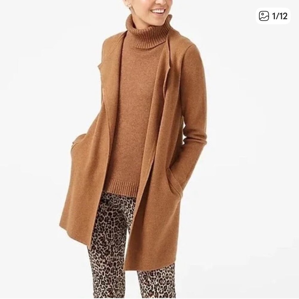 J. Crew Camel Brown Sleeveless Long Open Front Sweater Vest